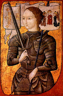 A painting of a woman wearing armour and carrying a sword