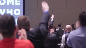 Attendees deliver Nazi salutes at an "alt-right" conference in D.C.