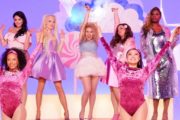 Cecily Strong, Saoirse Ronan, Kate McKinnon, Aidy Bryant, and Leslie Jones pose as pop princess in a music video about sexual harassment