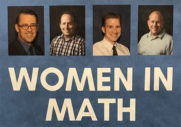 A crop from a poster for BYU's "Women in Math" panel, featuring four male speakers and no women