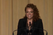 Comedian Michelle Wolf delivers her monologue from the podium at the White House Correspondents Dinner